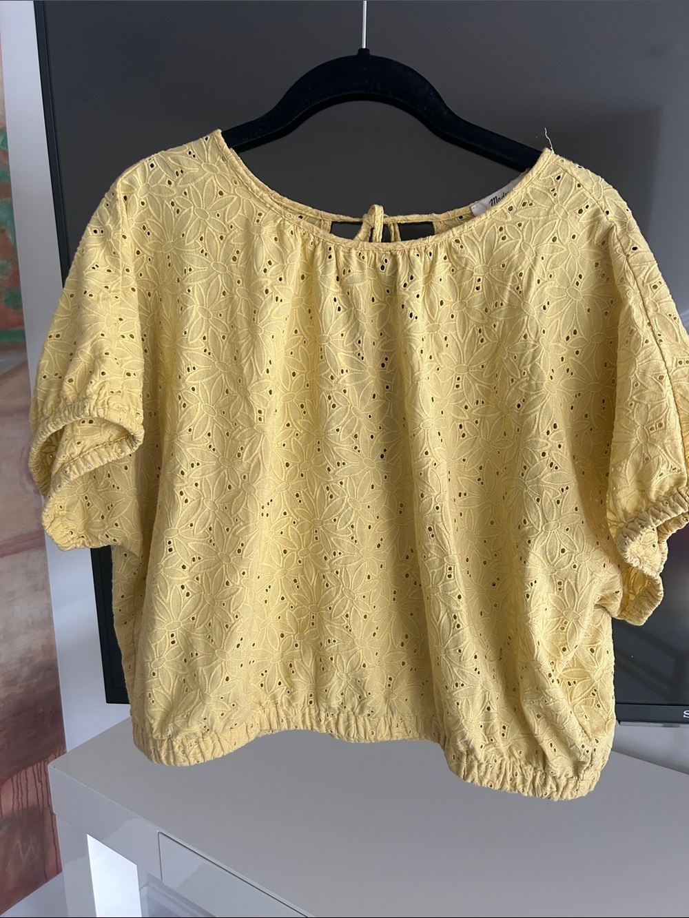 Madewell Yellow Eyelet Peasant Top